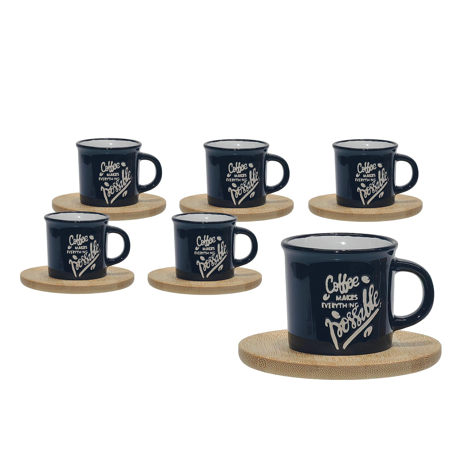 GUSTO CASA - Servizio da caffè Makes Everything Possible in Stoneware - 6 tazzine con piattini in bamboo